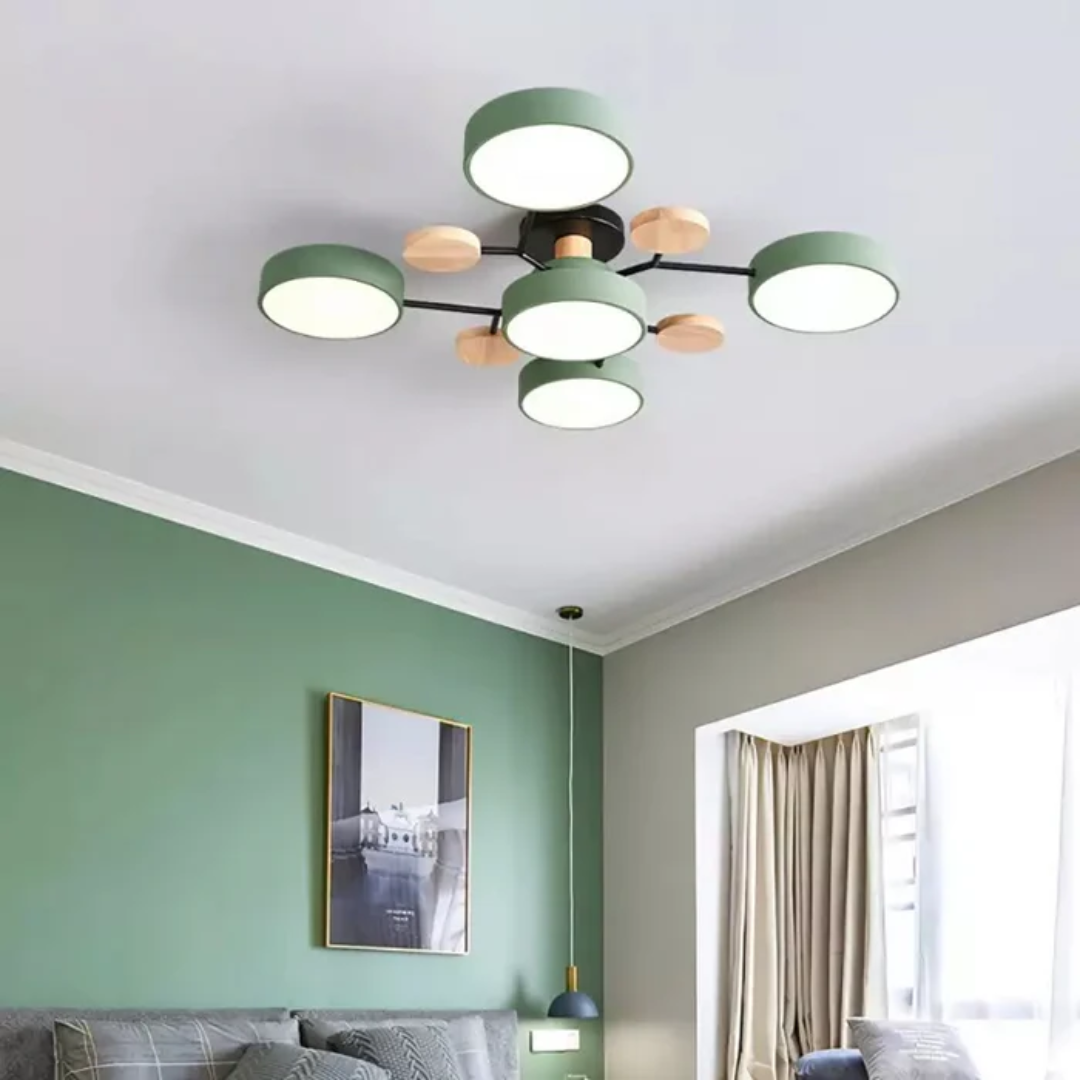 Veluna | Modern Round LED Ceiling Light with Wood Accent