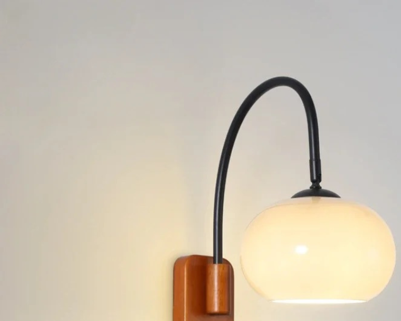 AbodeGlow | Vintage Wall Lamp with Curved Arm and Frosted Glass Shade
