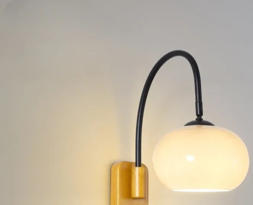 AbodeGlow | Vintage Wall Lamp with Curved Arm and Frosted Glass Shade