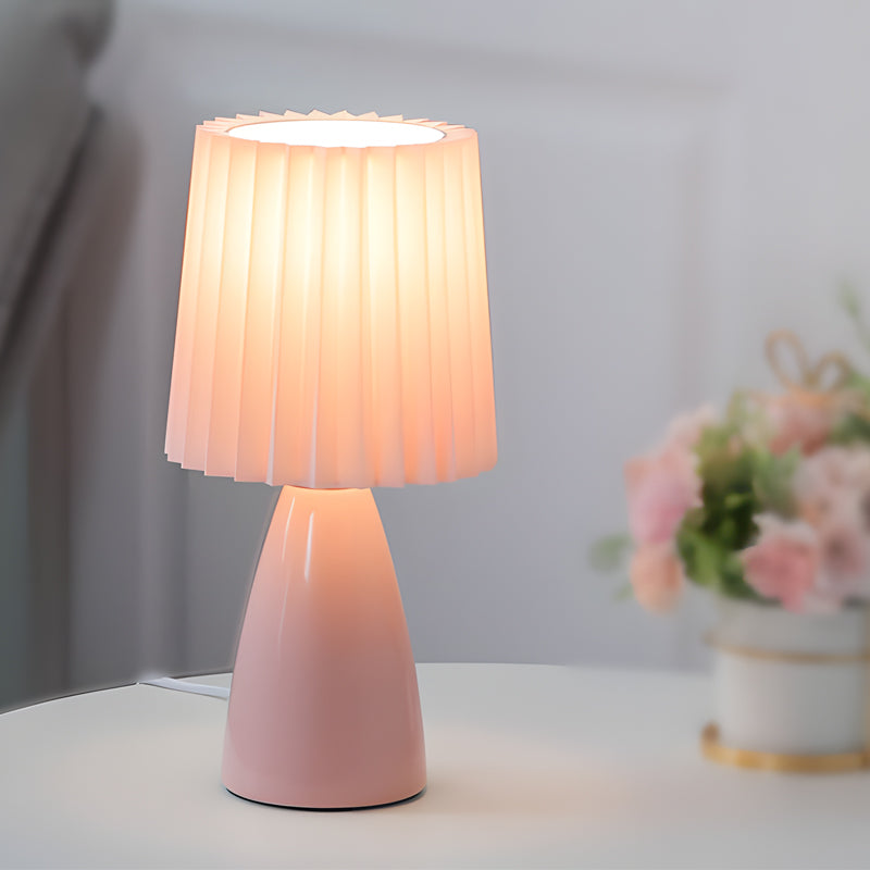 Lucerio | Pleated Fabric Table Lamp with Glass Base and USB Dimming Feature