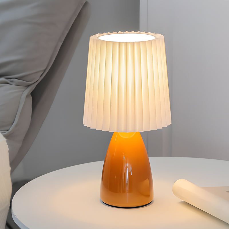 Lucerio | Pleated Fabric Table Lamp with Glass Base and USB Dimming Feature