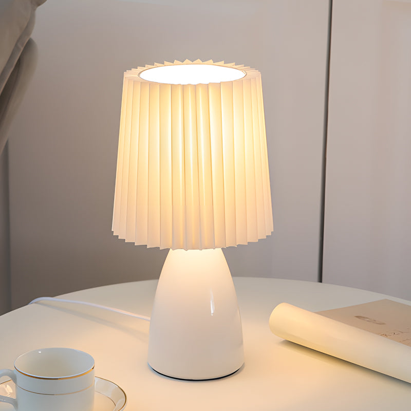 Lucerio | Pleated Fabric Table Lamp with Glass Base and USB Dimming Feature
