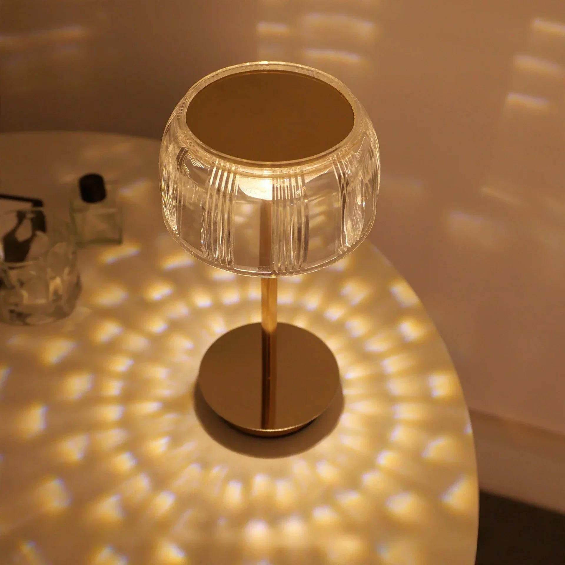 Lunaria | Rechargeable Crystal Table Lamp in Gold – Dimmable Elegance Without Cords