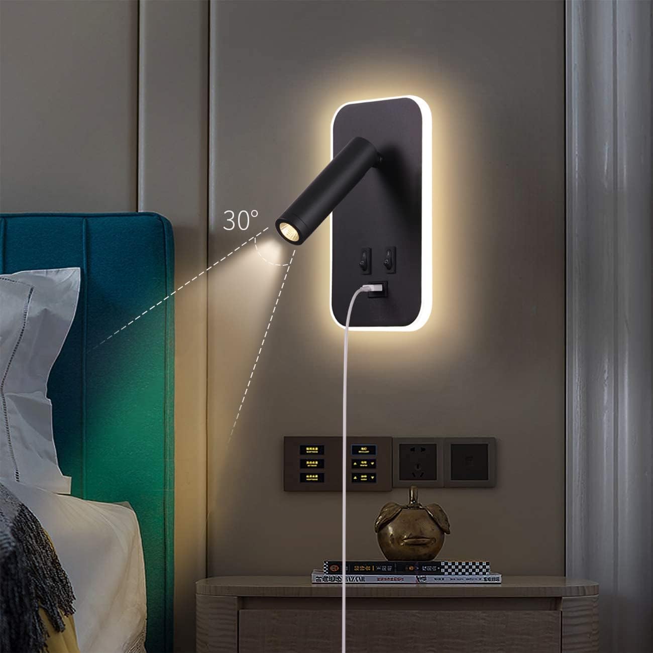 Noctavia | Wall Light with USB Port and Adjustable Reading Lamp
