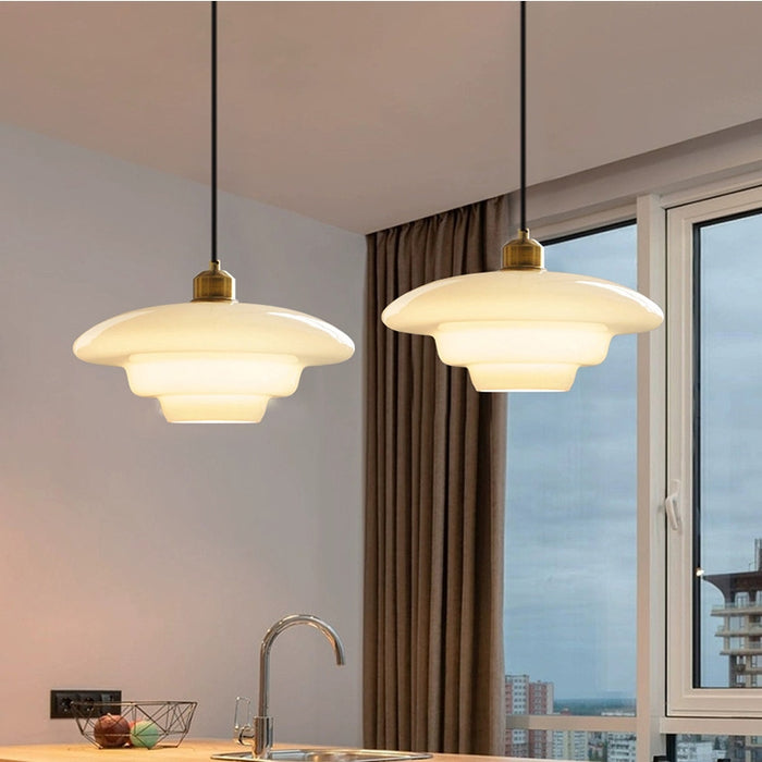 Rayvia | Frosted Glass Pendant Lamp With Brass Accent