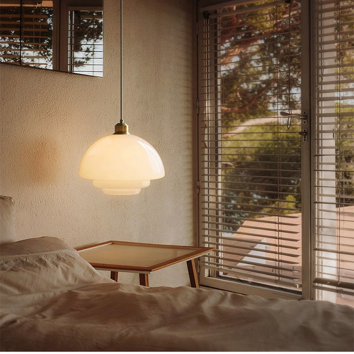Rayvia | Frosted Glass Pendant Lamp With Brass Accent