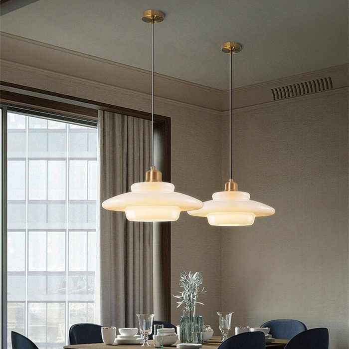 Rayvia | Frosted Glass Pendant Lamp With Brass Accent