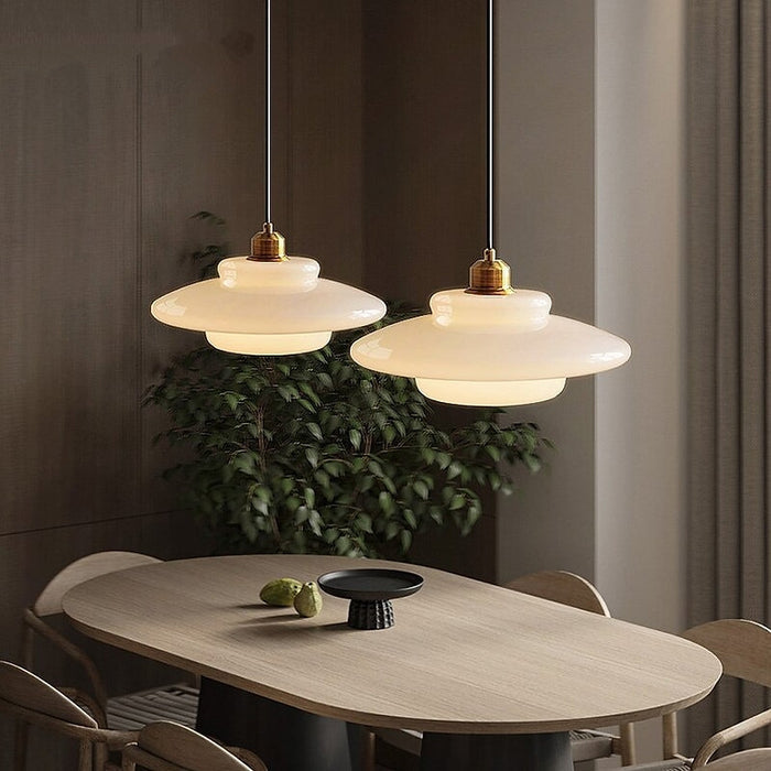 Rayvia | Frosted Glass Pendant Lamp With Brass Accent