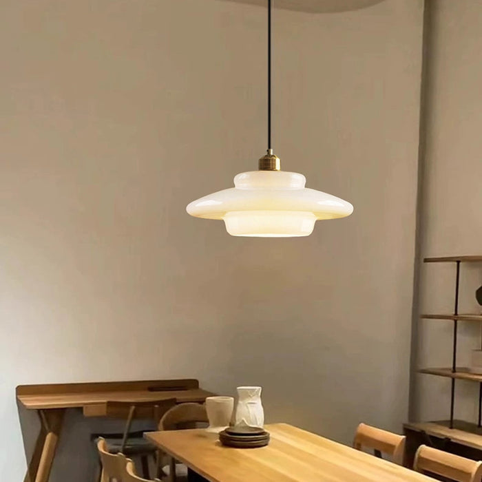 Rayvia | Frosted Glass Pendant Lamp With Brass Accent