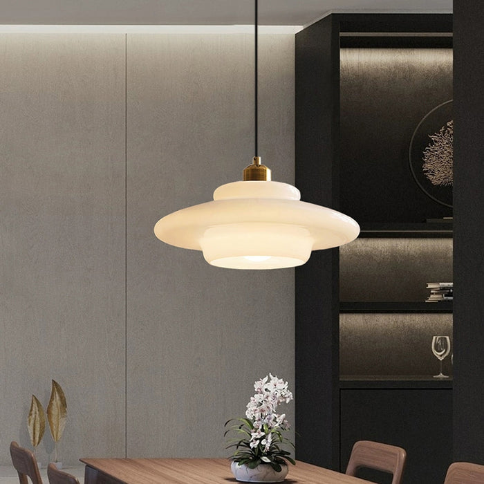 Rayvia | Frosted Glass Pendant Lamp With Brass Accent