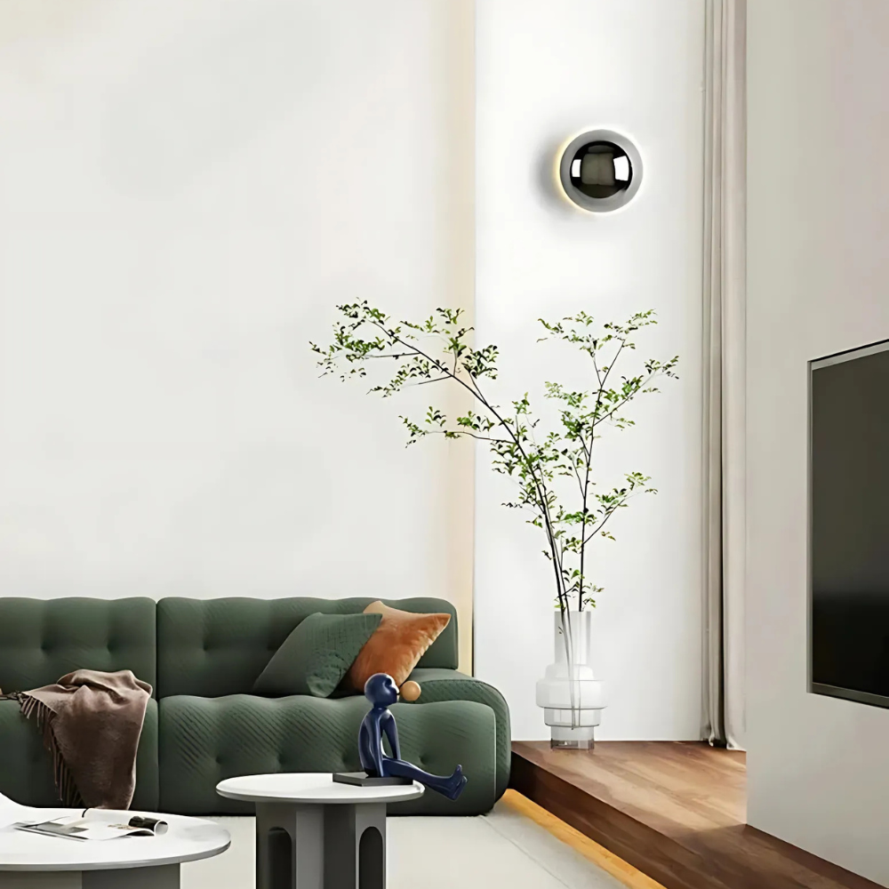 Solenne | Chrome Wall Light with LED Halo Glow