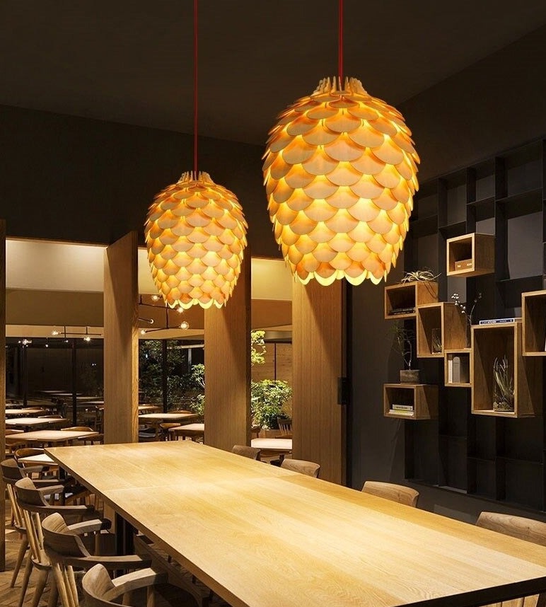 Solyntra | Sculptural Oak Pendant Lamp With Pinecone Design
