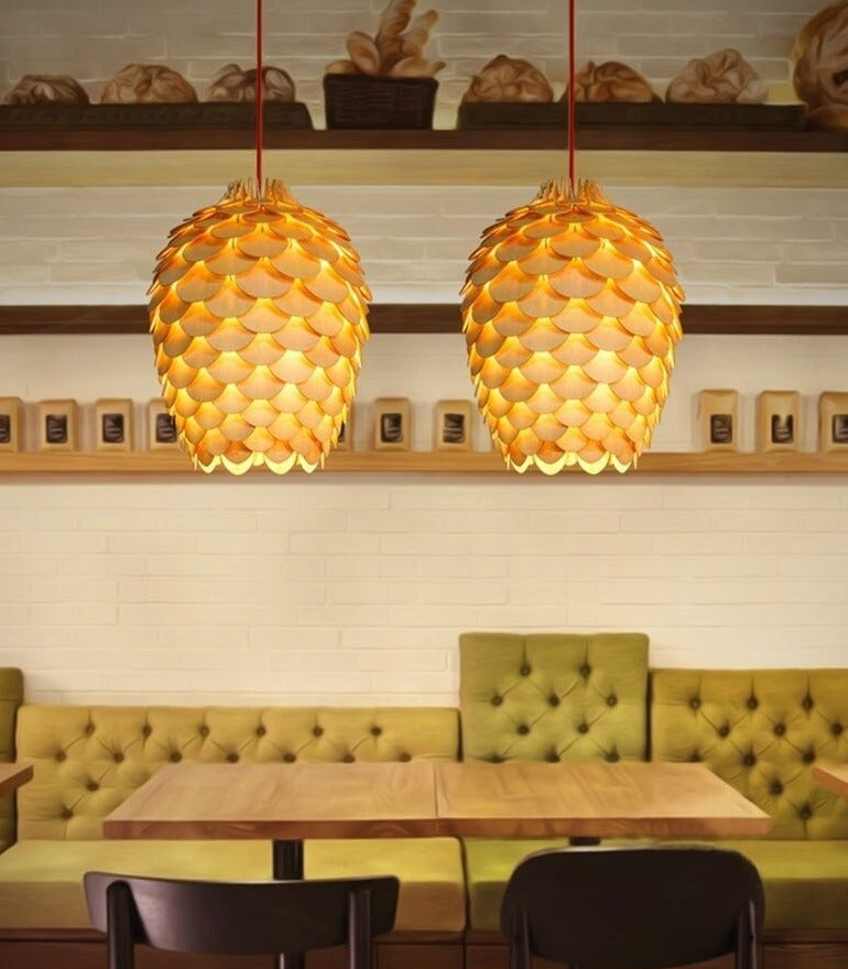 Solyntra | Sculptural Oak Pendant Lamp With Pinecone Design