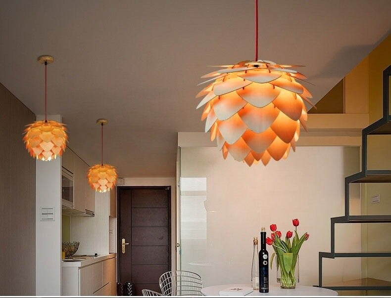 Solyntra | Sculptural Oak Pendant Lamp With Pinecone Design