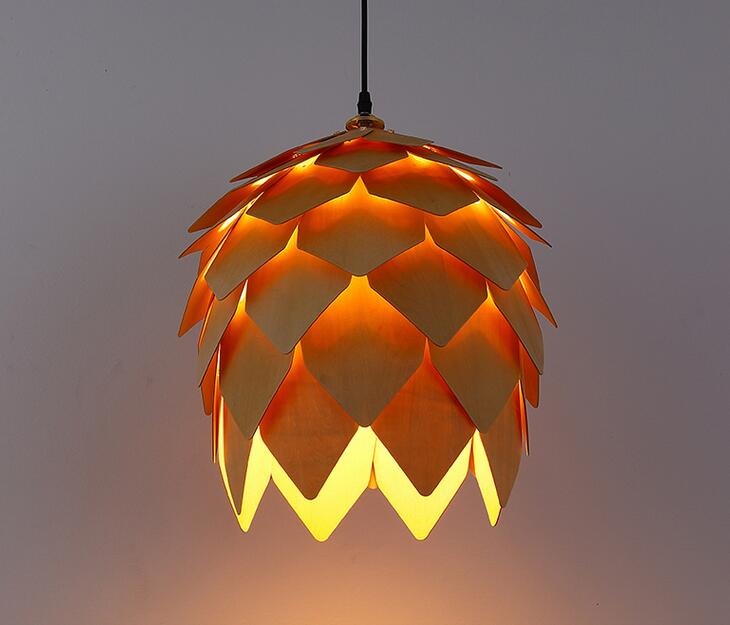 Solyntra | Sculptural Oak Pendant Lamp With Pinecone Design