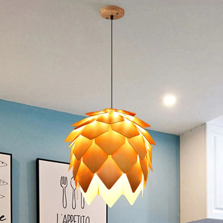 Solyntra | Sculptural Oak Pendant Lamp With Pinecone Design