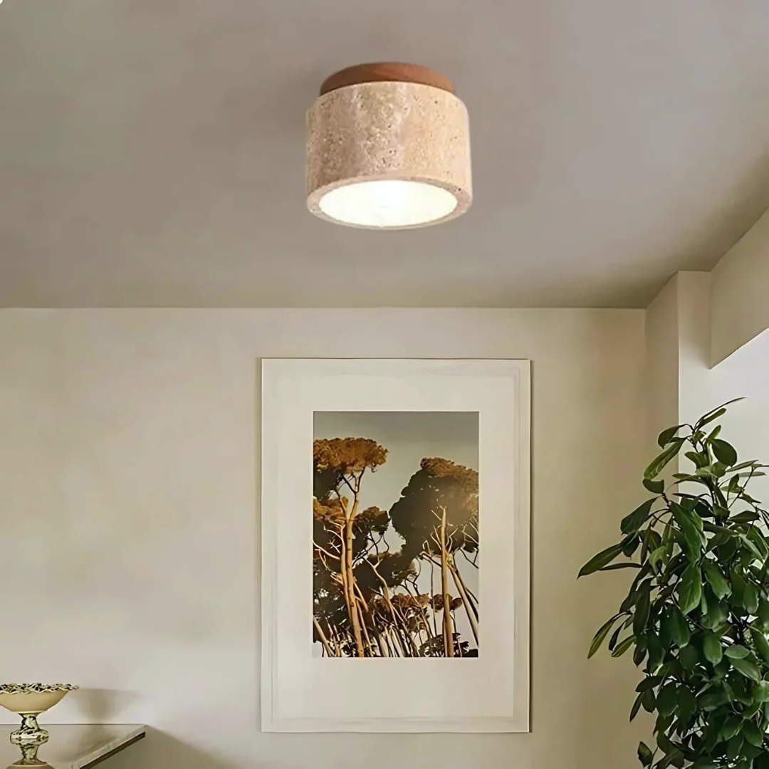Sunthrive | Japandi Stone & Wood Ceiling Light