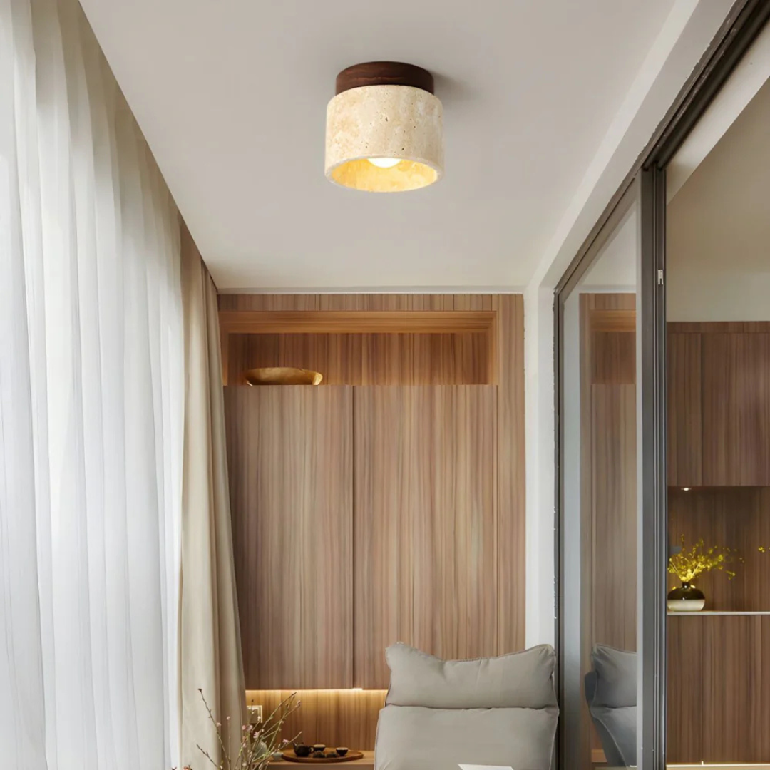 Sunthrive | Japandi Stone & Wood Ceiling Light