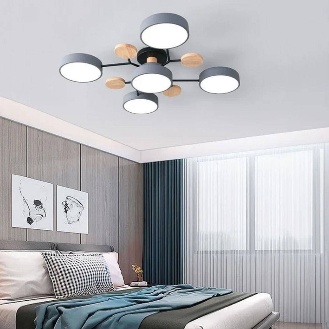 Veluna | Modern Round LED Ceiling Light with Wood Accent