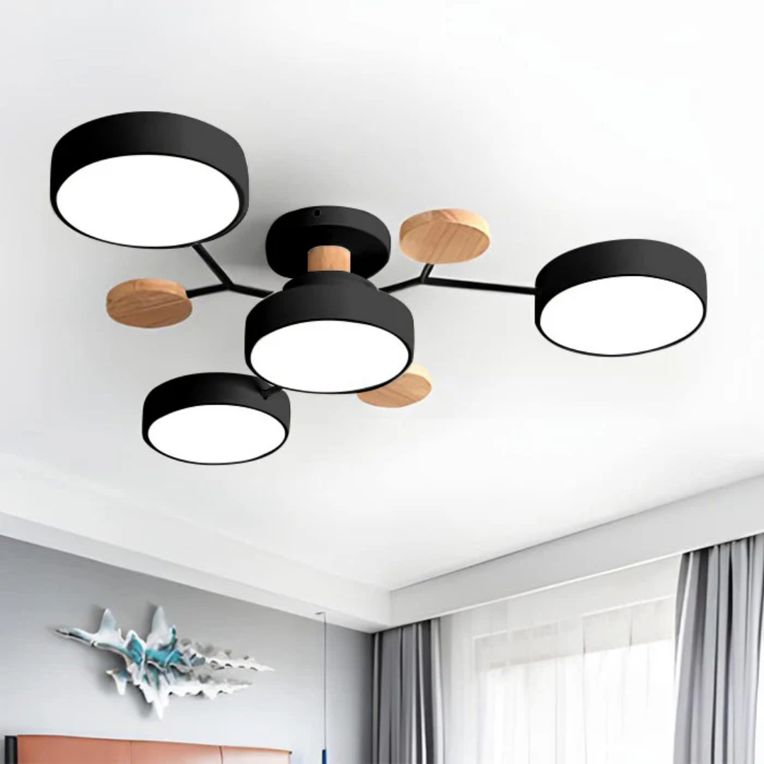 Veluna | Modern Round LED Ceiling Light with Wood Accent