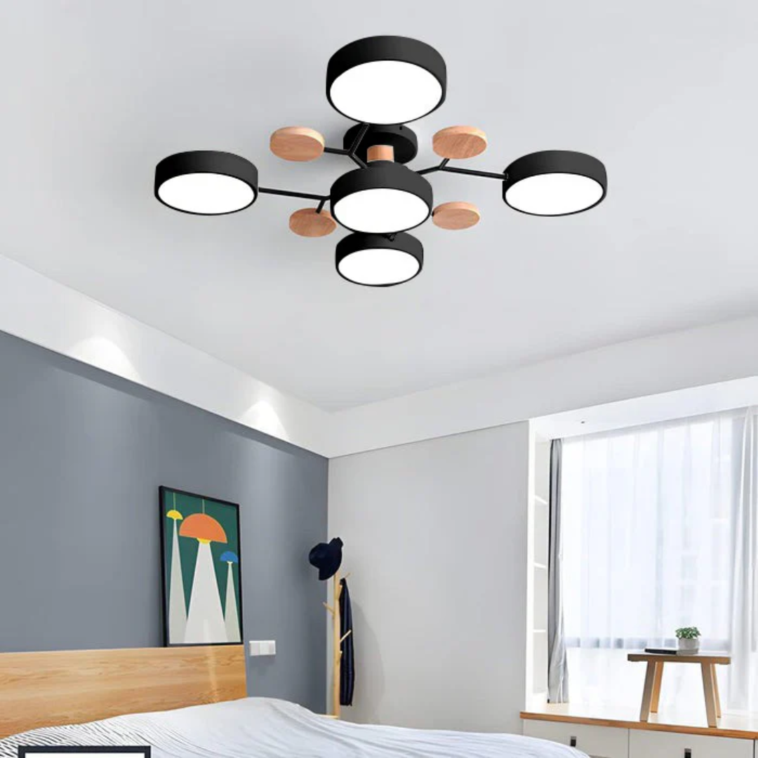 Veluna | Modern Round LED Ceiling Light with Wood Accent