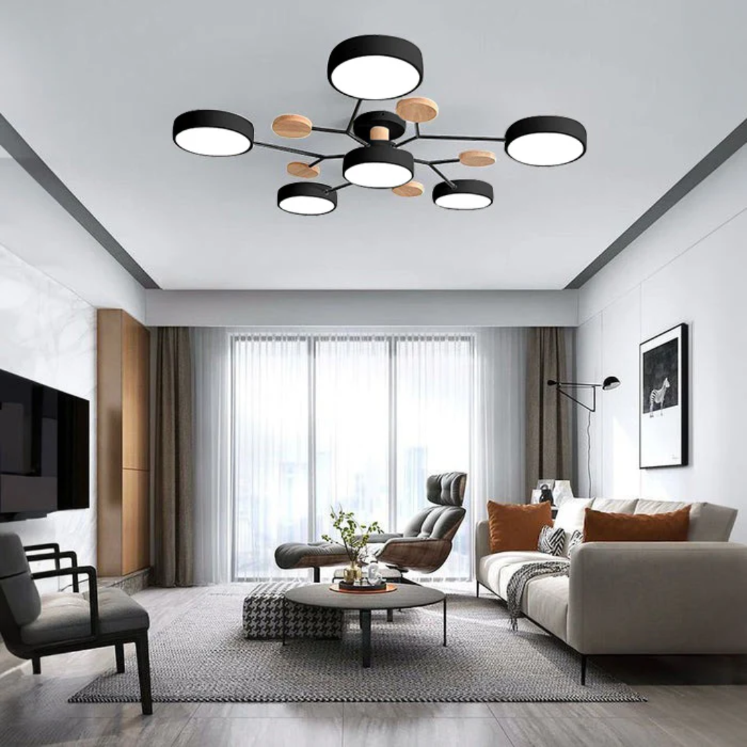 Veluna | Modern Round LED Ceiling Light with Wood Accent
