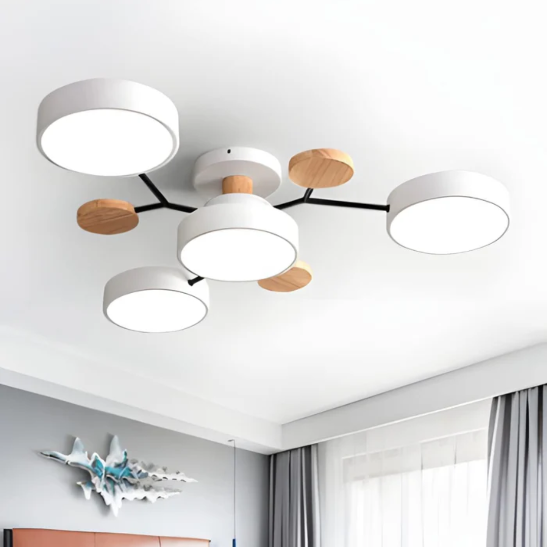 Veluna | Modern Round LED Ceiling Light with Wood Accent
