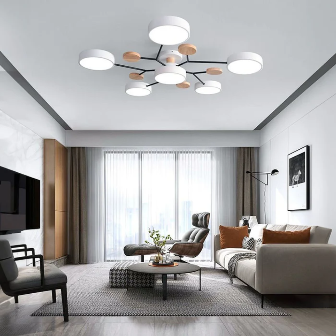 Veluna | Modern Round LED Ceiling Light with Wood Accent