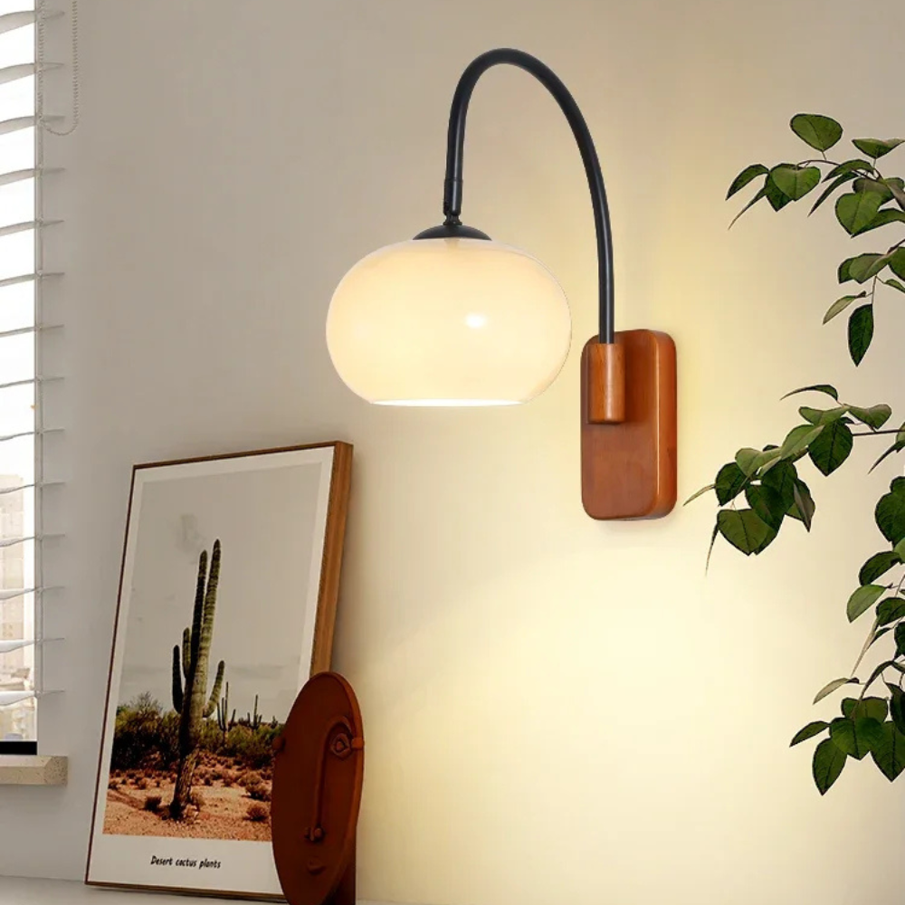 AbodeGlow | Vintage Wall Lamp with Curved Arm and Frosted Glass Shade
