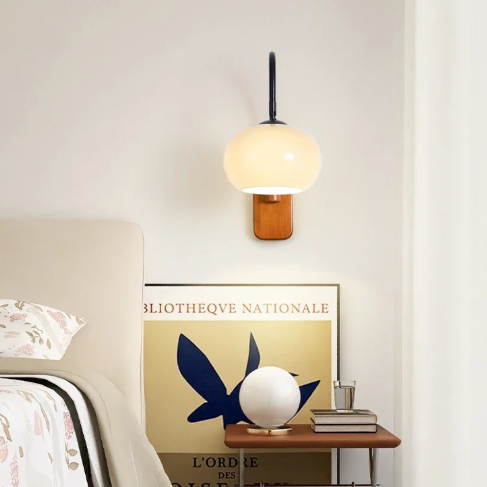 AbodeGlow | Vintage Wall Lamp with Curved Arm and Frosted Glass Shade