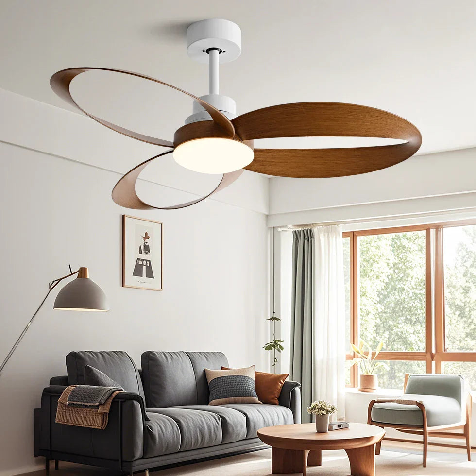 AeroLume | Modern Ceiling Fan with Loop-Shaped Wooden Blades & LED Light