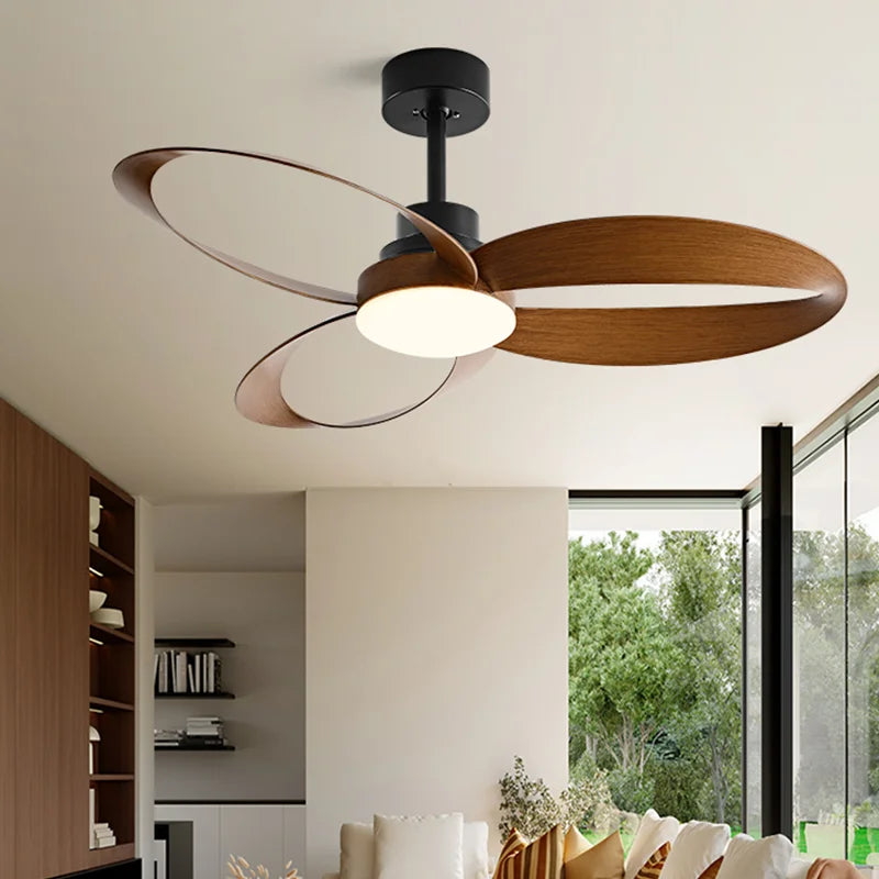 AeroLume | Modern Ceiling Fan with Loop-Shaped Wooden Blades & LED Light