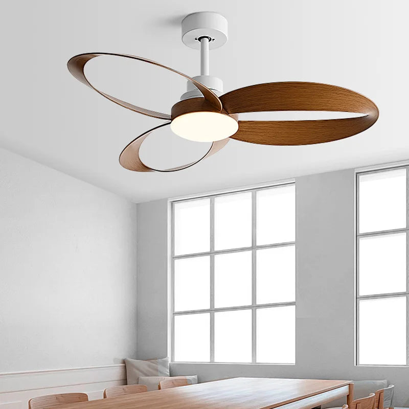 AeroLume | Modern Ceiling Fan with Loop-Shaped Wooden Blades & LED Light