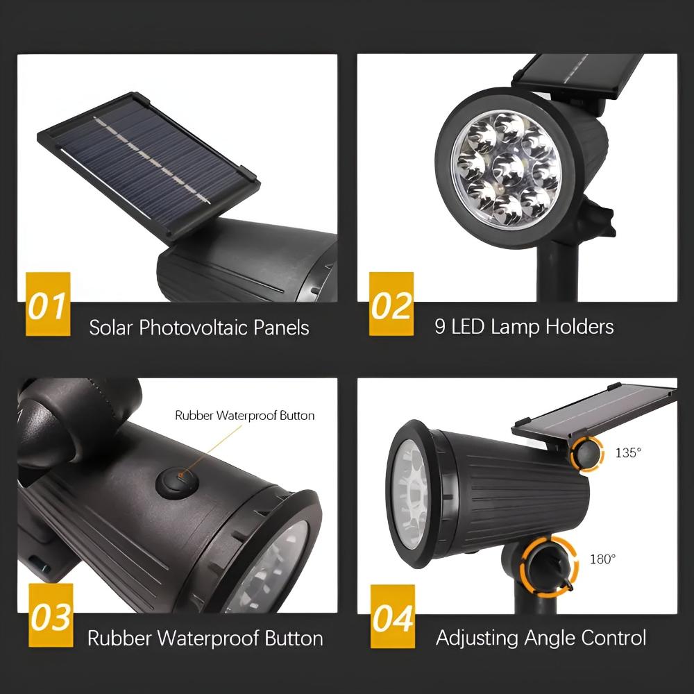 Lucendra | High-Powered Solar Spotlight with 9 LEDs for Outdoor Use