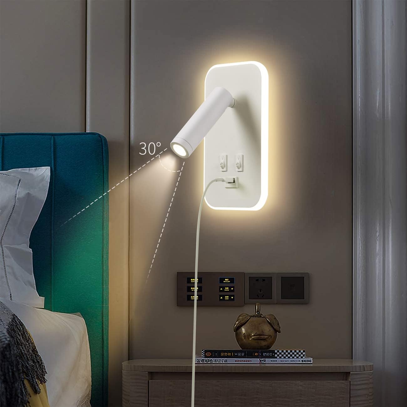 Noctavia | Wall Light with USB Port and Adjustable Reading Lamp