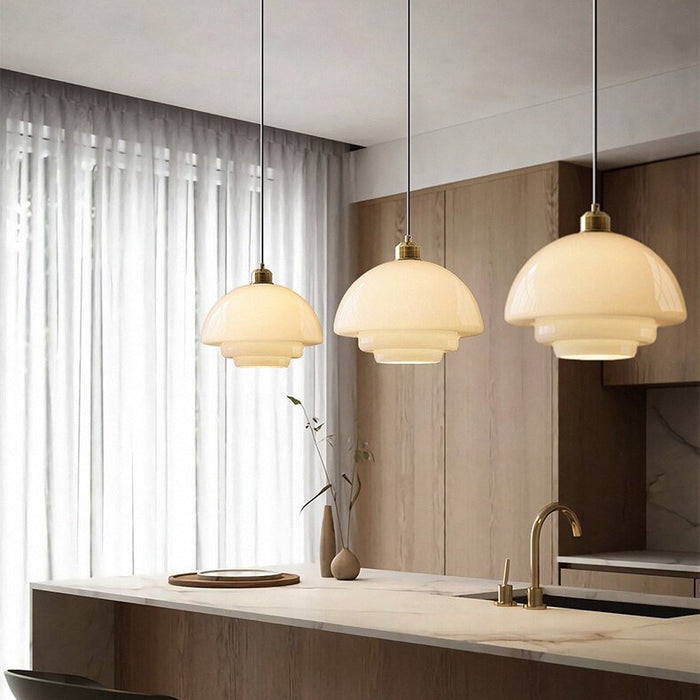 Rayvia | Frosted Glass Pendant Lamp With Brass Accent