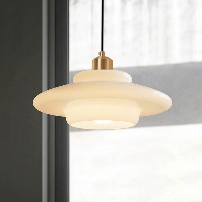 Rayvia | Frosted Glass Pendant Lamp With Brass Accent