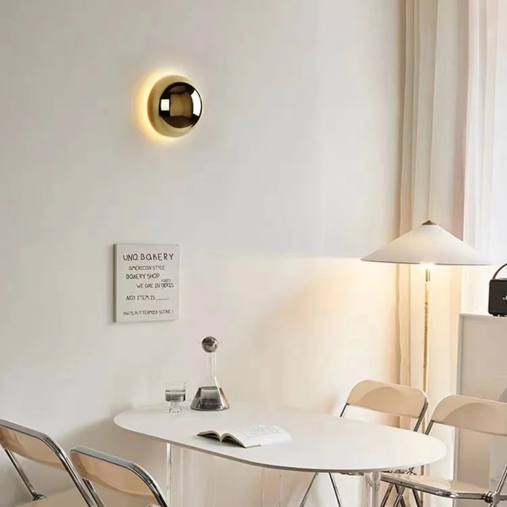 Solenne | Chrome Wall Light with LED Halo Glow