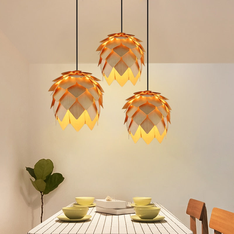 Solyntra | Sculptural Oak Pendant Lamp With Pinecone Design