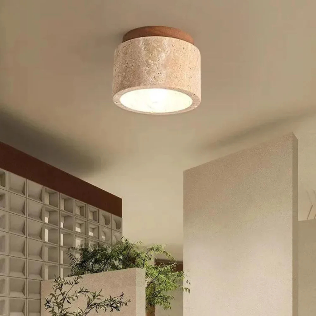 Sunthrive | Japandi Stone & Wood Ceiling Light