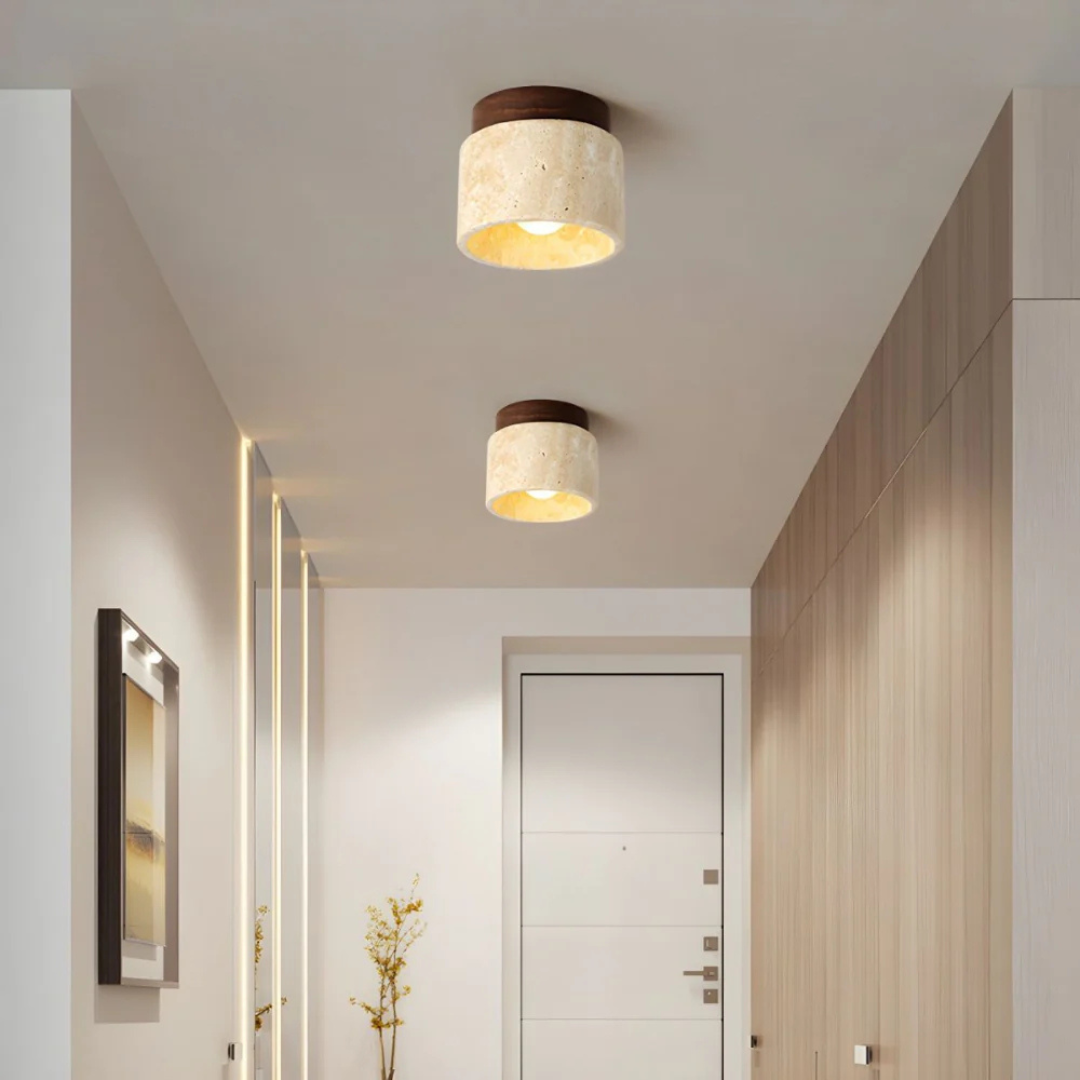 Sunthrive | Japandi Stone & Wood Ceiling Light