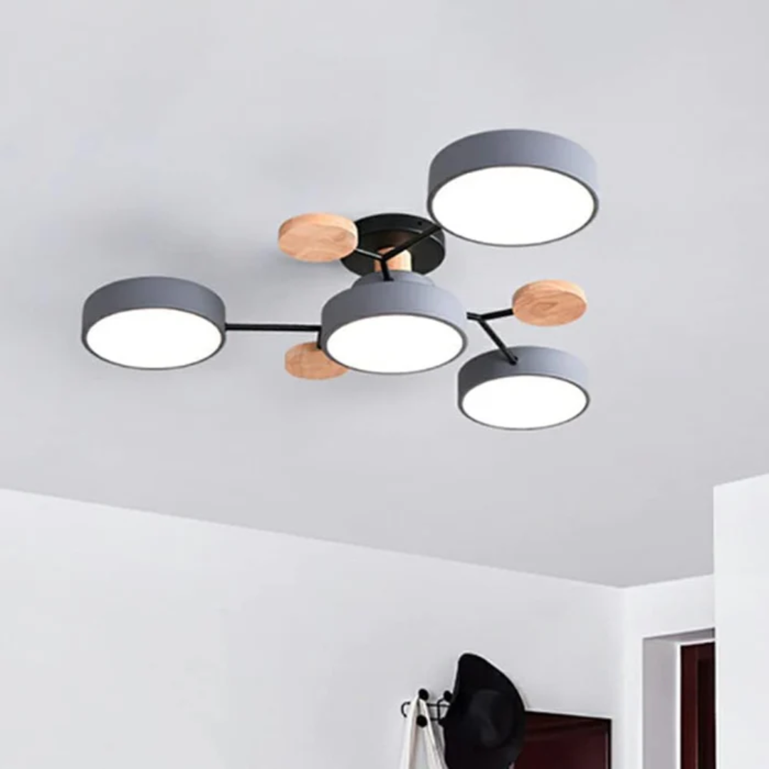 Veluna | Modern Round LED Ceiling Light with Wood Accent